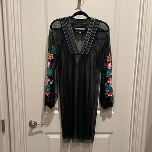 Double D Ranch Sheer Black Mesh Dress with Gorgeous Floral Embroidery